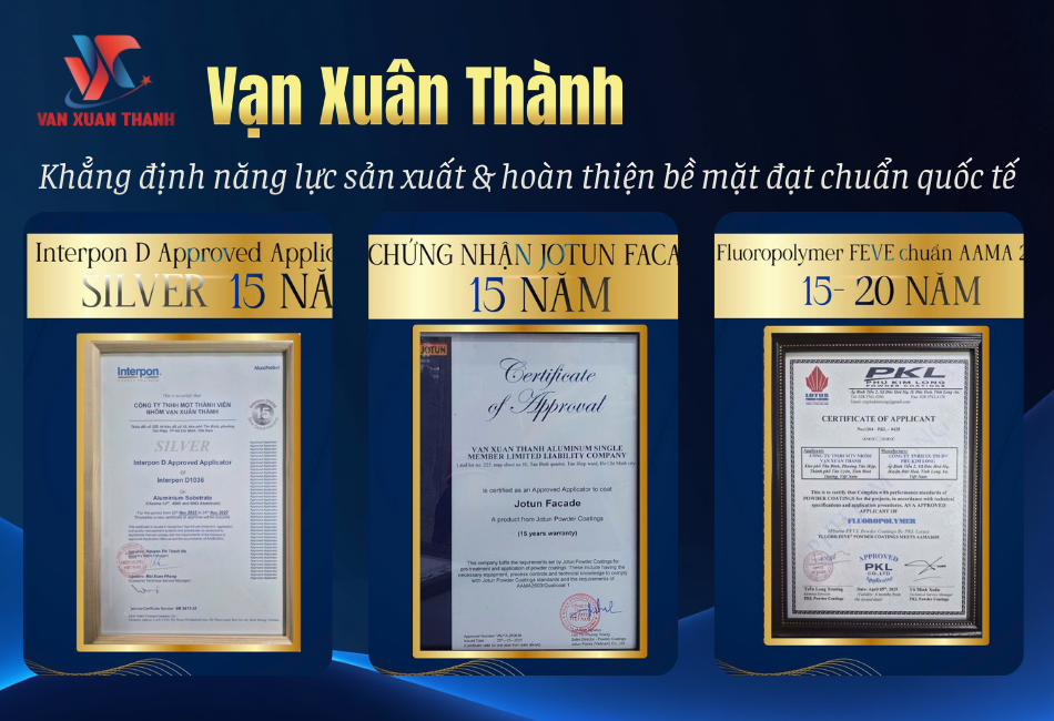 Chứng nhận sơn phủ chuẩn quốc tế nhôm Vạn Xuân Thành